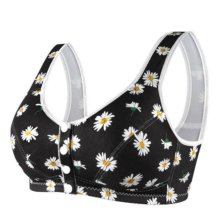 Sodopo Plus Size Sports Bras for Women, Girls Summer Scoop Neck Front  Button Bra Cute Sunflower Print T-Shirt Bra High Support And Impact Fitness  Bras 