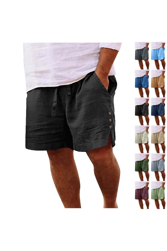 Shorts for Men Casual Solid Side Split Pocket Elastic Waist Straight Half Shorts Pants Sport Pants