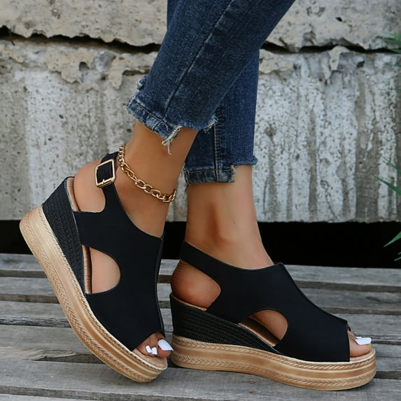 Wedge Sandals for Women Summer Open Toe Low Platform Wedges Sandals Elastic Ankle Strap Comfortable Casual Shoes