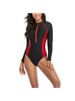 Women 2 Piece Rash Guard Long Sleeve Zipper Bathing Suit with Bottom Built  in Bra Swimsuit UPF 50 -L