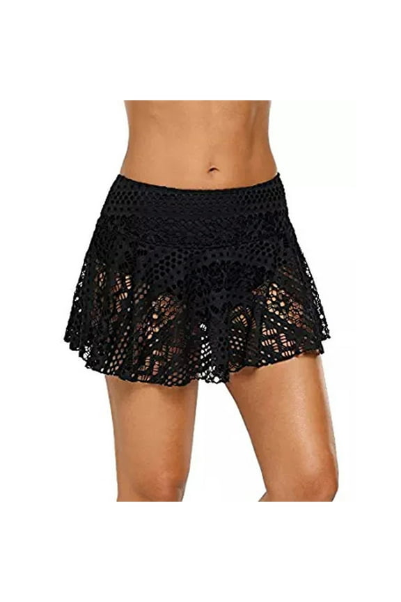 Women's Lace Crochet Bikini Dress Waistband Layered Swimdress Ruffle Swim Skirt Swimsuit Bottom