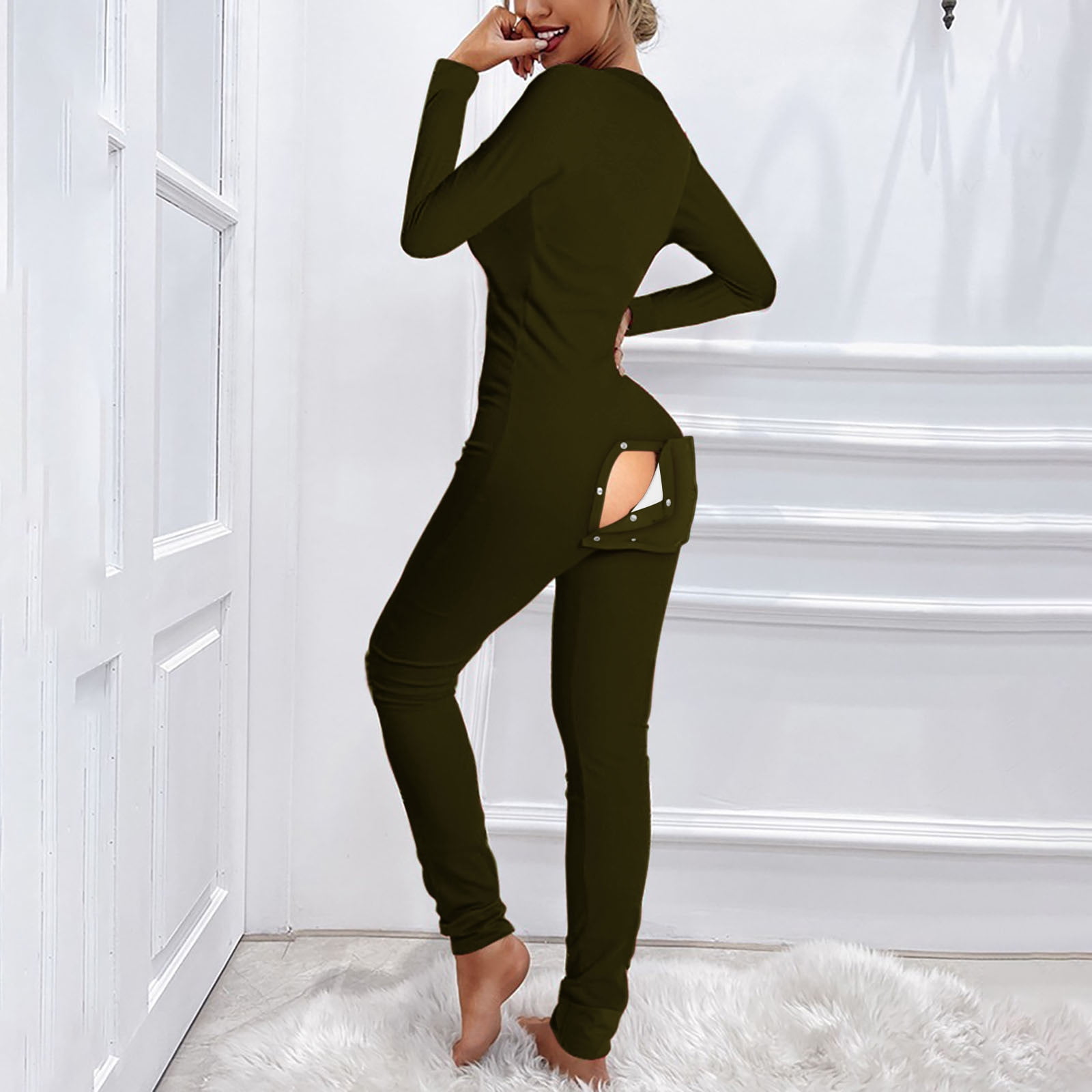Sodopo Women s One Piece Pajamas Fashion Solid Button Functional