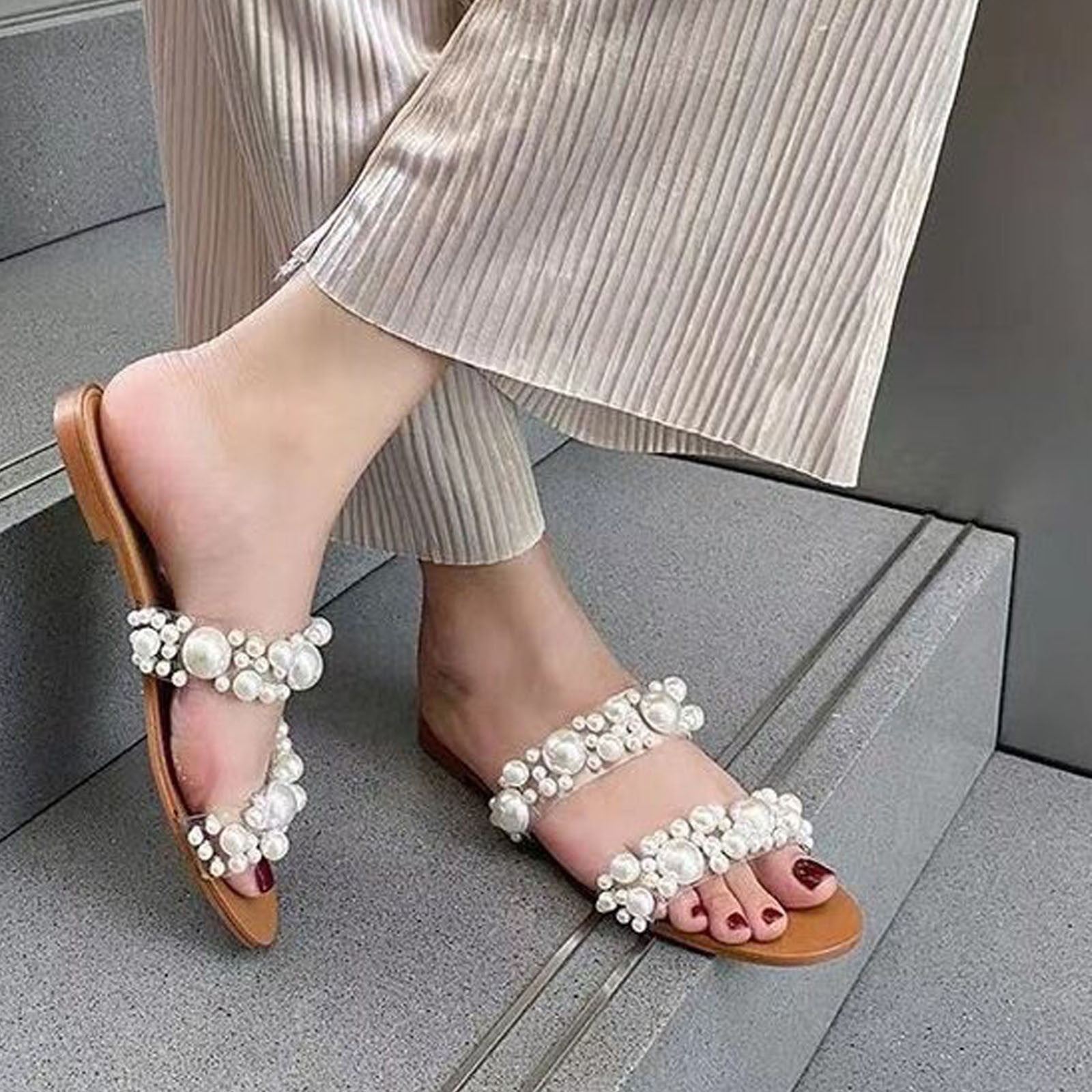 Zara Pearly Pearl Strappy Sandals Slides US 9 / Euro 40 # 2600/201 BLOG  FAVE | eBay
