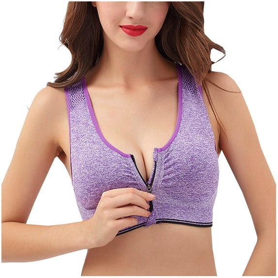 Sodopo Women's Zip Front Closure Sports Bra - Seamless Wirefree Post Surgery Zipper Padded Racerback Workout Gym Yoga Bras