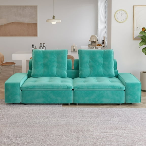 Sodrens 102" Modular Sectional Sofa Cloud Couch,Loveseat Modern Frosted Velvet Sofa for Living Room,Apartment and Small Space,2-Seat Sofa,Tiffany Blue