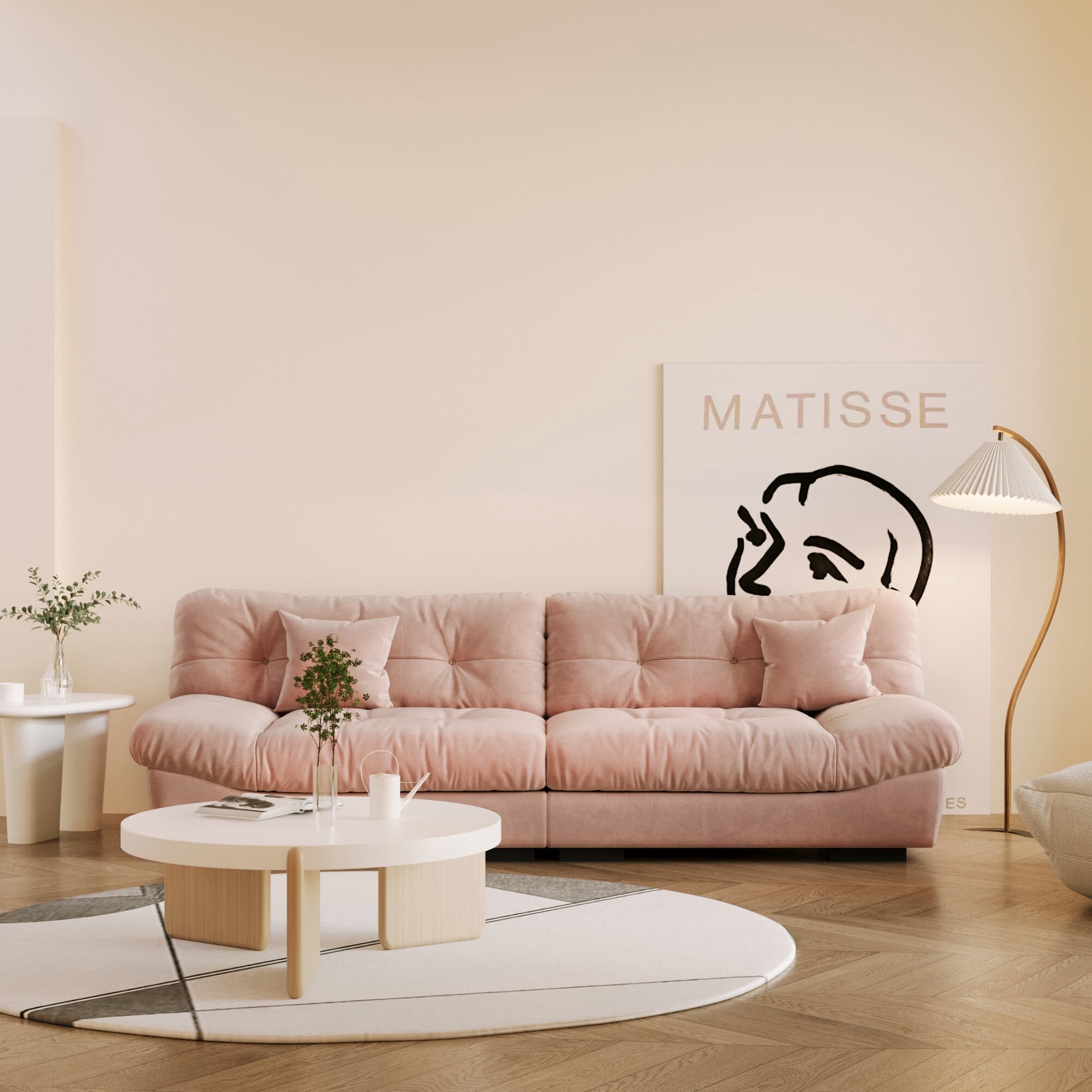 Sodrens Modern Cloud Sofa Velvet Couch for Living Room, Apartment and Small Space, 3-Seat Sofa, Pink, 105