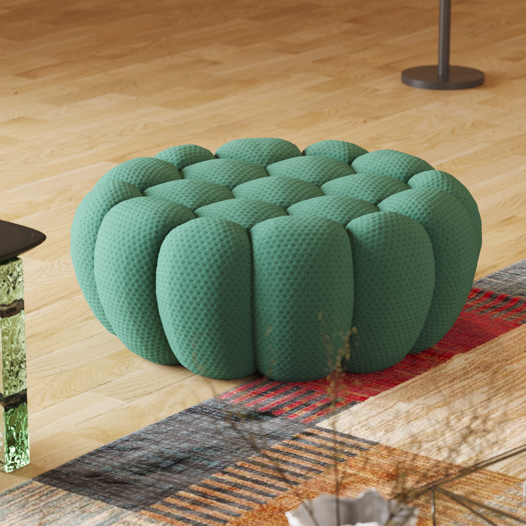 Sodrens 42.52" Bubble Couch,Modern Upholstered Mesh Fabric Lazy Floor Sofa,3D Honeycomb Shape Bubble Sofa Curved Couch for Living Room,Office,Apartment,No-Assembly(Green,Ottoman)