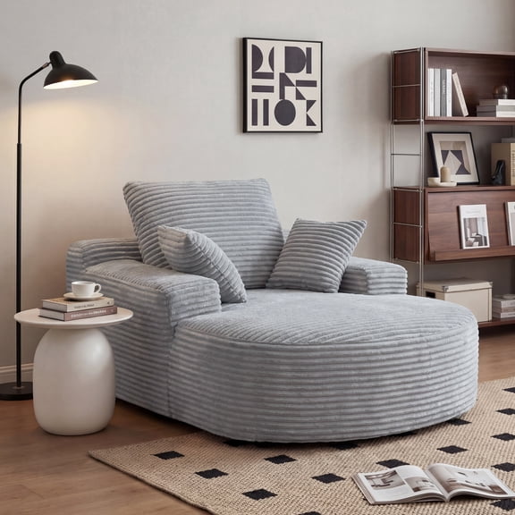 Sdorens 67" Chaise Lounge Chair Indoor,Oversized Corduroy Upholstered Boneless Sofa Bed,Deep Seat Sleeper Couch Reading Chairs Cloud Sofas Couches for Living Room, No Assembly Required (Light Grey)