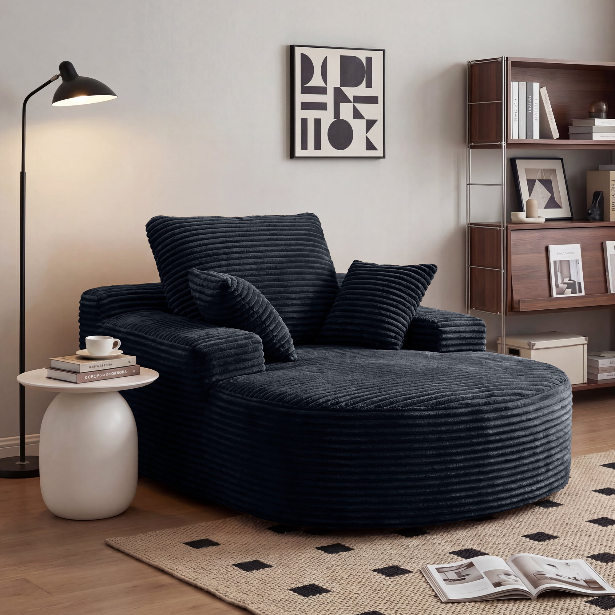 Sdorens 67" Chaise Lounge Chair Indoor,Oversized Corduroy Upholstered Boneless Sofa Bed,Deep Seat Sleeper Couch Reading Chairs Cloud Sofas Couches for Living Room, No Assembly Required (Black)