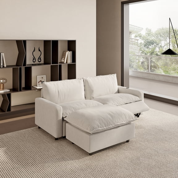 Sdorens 83.46" Power Recliner Sofa with Charging,Oversized Cloud Modular Sectional Couch with Ottoman,Convertible 2-Seater with Ottoman for Home Theater Living Room,Beige