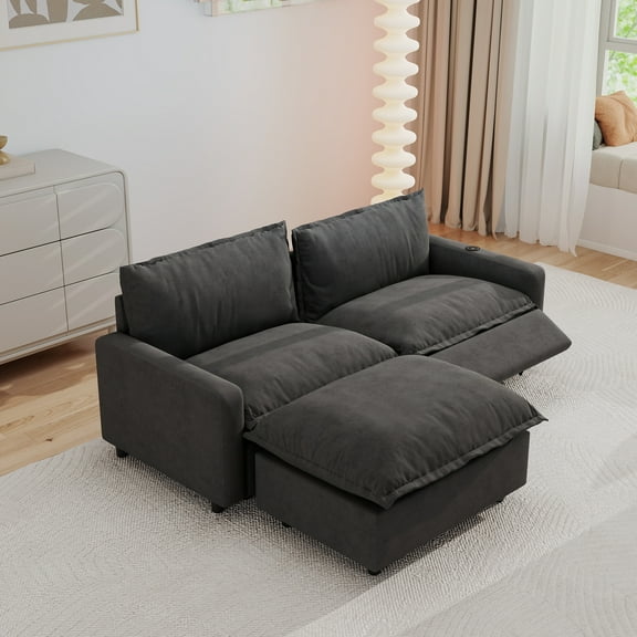 Sodrens 83.46" Power Recliner Sofa with Charging,Oversized Cloud Modular Sectional Couch with Ottoman,Convertible 2-Seater with Ottoman for Home Theater Living Room,Grey