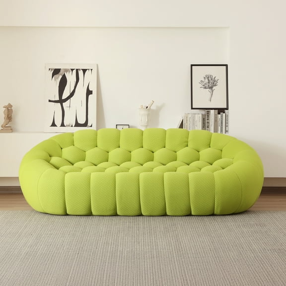 Sodrens 98.43" Bubble Couch,Modern Upholstered Mesh Fabric Lazy Floor Sofa,3D Honeycomb Shape Bubble Sofa Curved Couch for Living Room,Office,Apartment(Fluorescent Green,3-Seater)-Preorder
