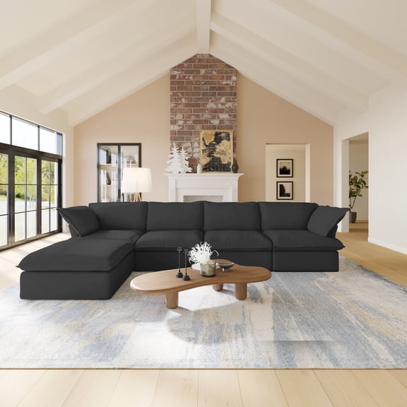 Sdorens Modular Sectional Sofa,L-Shaped Sofa Linen Fabric Couch Free Combination Sofa,4-Seat Sofa with One Ottoman for Living Room,Black