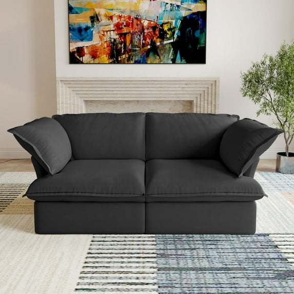 Sodrens Modular Sectional Sofa,Modern Linen Fabric Couch Free Combination Sofa,2-Seat Sofa for Living Room,Black