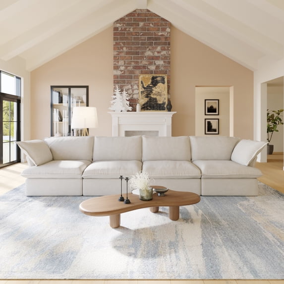 Sdorens Modular Sectional Sofa,Modern Linen Fabric Couch Free Combination Sofa,4-Seat Sofa for Living Room,Beige