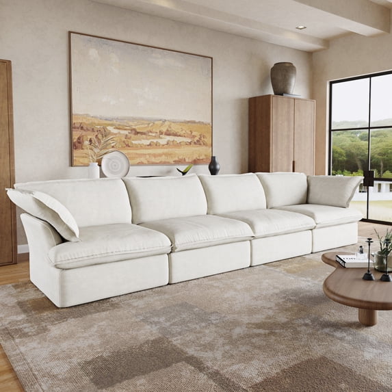 Sdorens Modular Sectional Sofa,Modern Linen Fabric Couch Free Combination Sofa,4-Seat Sofa for Living Room,White