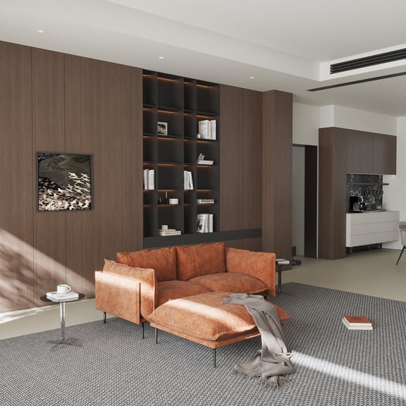 Sdorens Convertible Sectional Sofa Set,Small L Shaped 3-Seat Couch with Ottoman,Modern Sofas Couches for Living Room,Orange