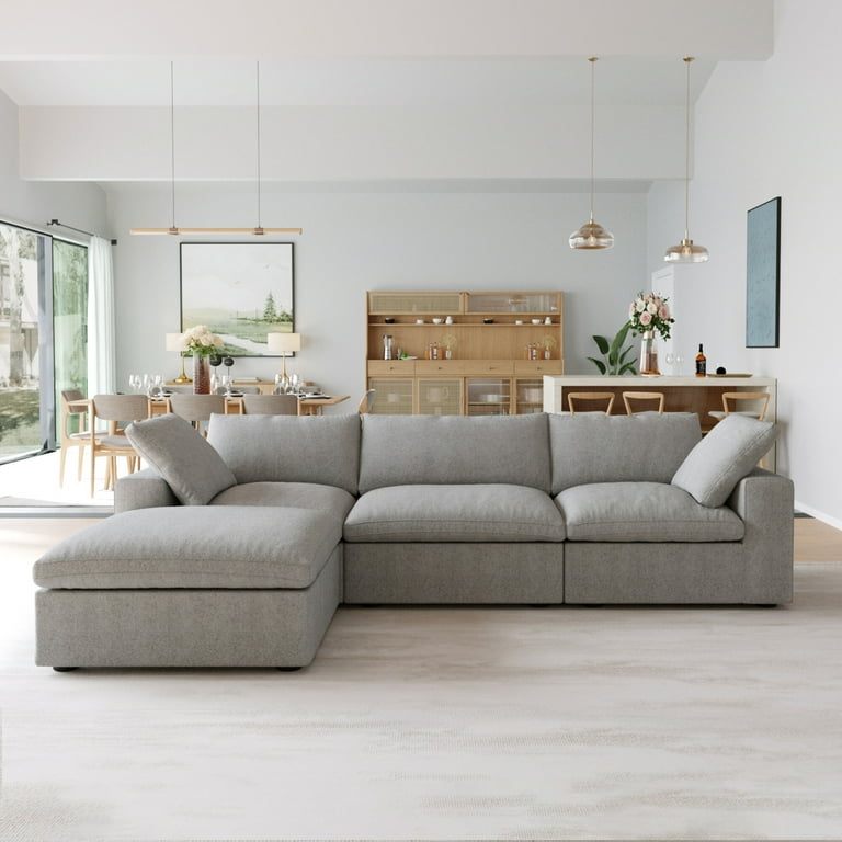 Sodrens Free Convertible Sectional Sofa Modular Couch L Shaped Modern Linen Fabric Sofa for Living Room Apartment and Small Space 3 Seat Sofa with