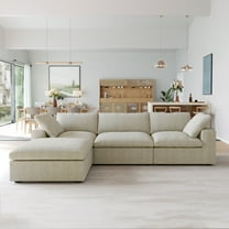 Sodrens Free Convertible Sectional Sofa Modular Couch,L-Shaped Modern Linen Fabric Sofa for Living Room,Apartment and Small Space,3-Seat Sofa with Ottoman,Khaki
