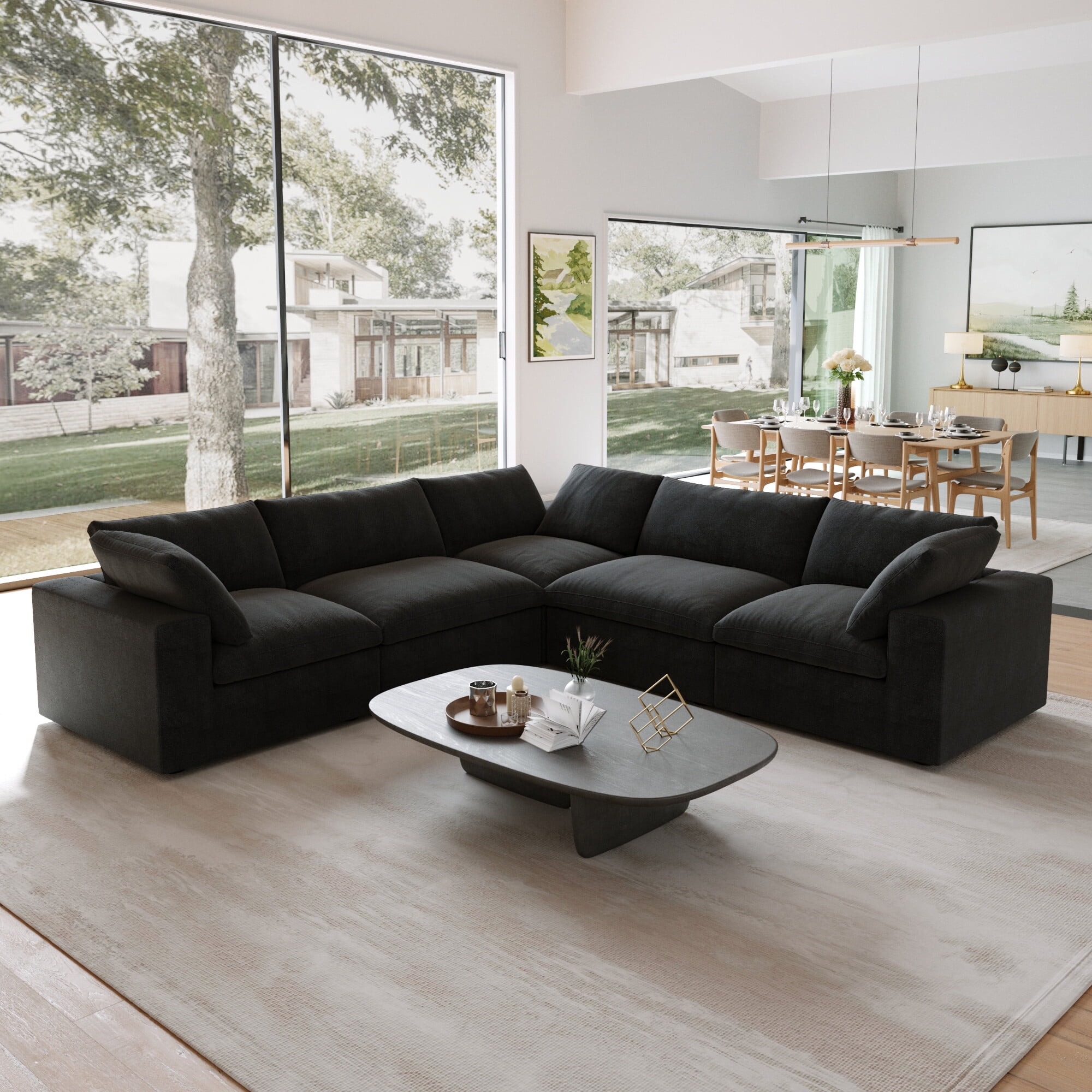 Sodrens Free Convertible Sectional Sofa Modular Couch Modern Linen Fabric Sofa Corner Couch for Living Room Apartment and Small Space 5 Seat