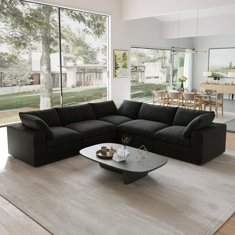 Sodrens Free Convertible Sectional Sofa Modular Couch Modern Linen Fabric Sofa Corner Couch for Living Room Apartment and Small Space 5 Seat Sofa