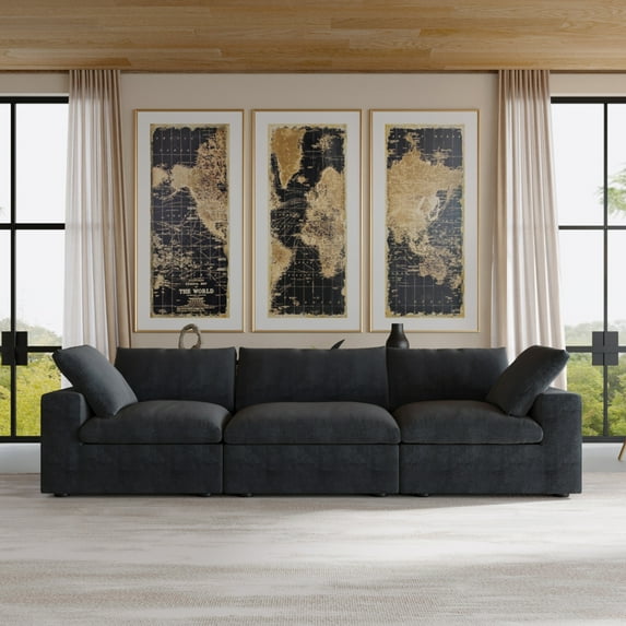 Sdorens Free Convertible Sectional Sofa Modular Couch,Modern Linen Fabric Sofa for Living Room,Apartment and Small Space,3-Seat Sofa,Black