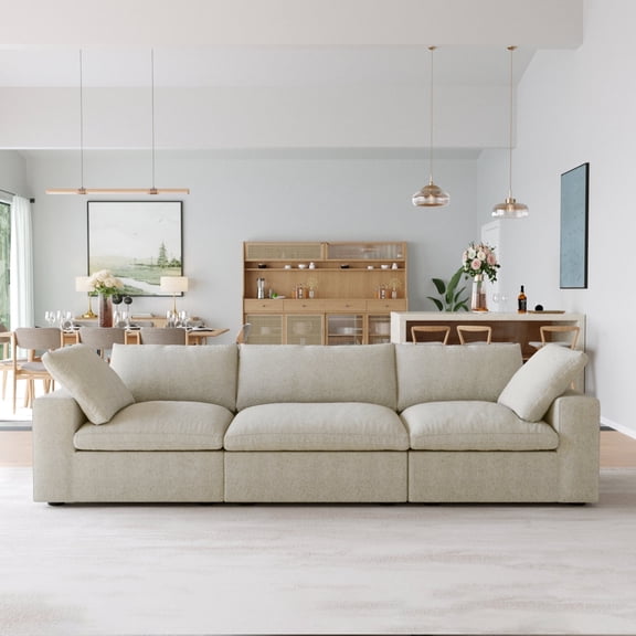 Sdorens Free Convertible Sectional Sofa Modular Couch,Modern Linen Fabric Sofa for Living Room,Apartment and Small Space,3-Seat Sofa,Khaki
