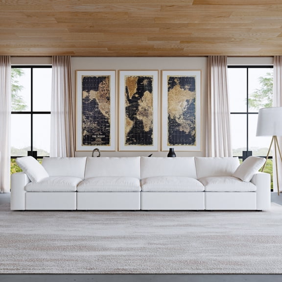 Sdorens Free Convertible Sectional Sofa Modular Couch,Modern Linen Fabric Sofa for Living Room,Apartment and Small Space,4-Seat Sofa,White