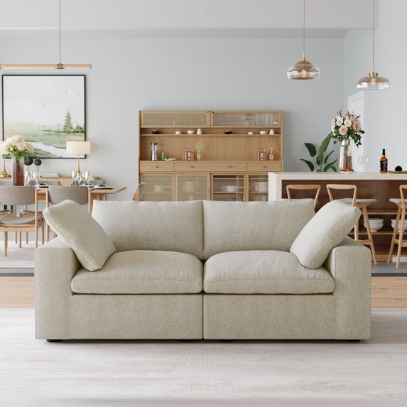 Sdorens Free Convertible Sectional Sofa Modular Couch,Modern Linen Fabric Sofa,loveseat sofa for Living Room,Apartment and Small Space,2-Seat Sofa,Khaki
