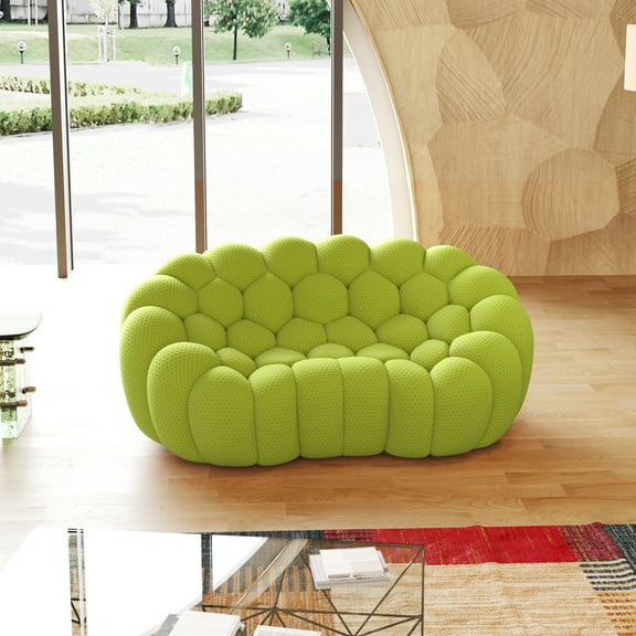 Sodrens Modern Lazy Floor Sofa,79.53" Bubble Couch,Curved Football Sofa for Living Room,Office,Apartment,No-Assembly,Fluorescent Green