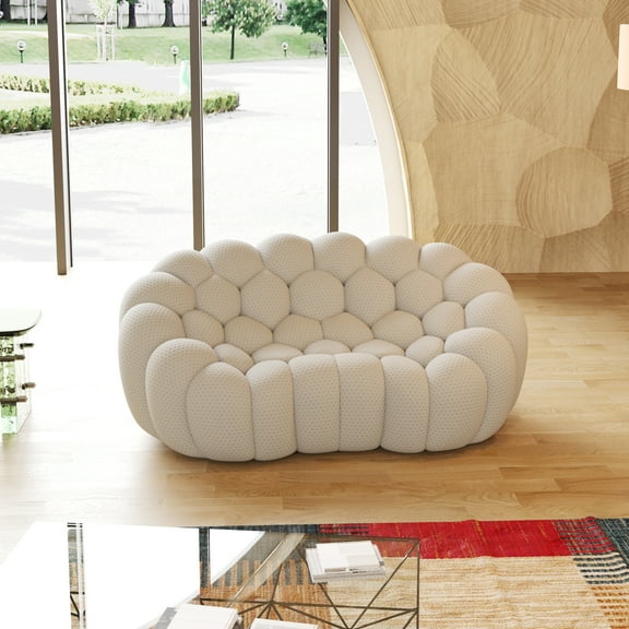 Sodrens Modern Lazy Floor Sofa,79.53" Bubble Couch,Curved Football Sofa for Living Room,Office,Apartment,No-Assembly,Light Grey