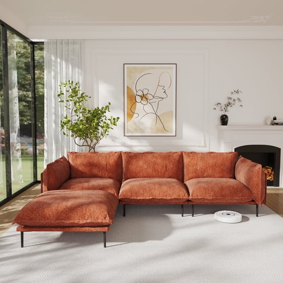 Sdorens Modern Sectional Sofa Couch with Ottoman,Modern 3 Seat L Shaped Sofa Couch for Living Room Apartment Studio Office,Orange