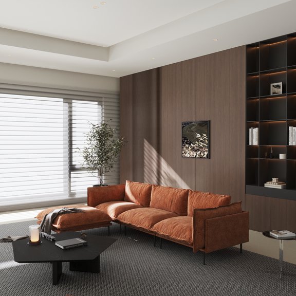 Sdorens Modern Sectional Sofa Couch with Ottoman,Modern 3 Seat L Shaped Sofa Couch for Living Room Apartment Studio Office,Orange