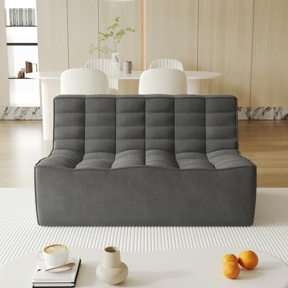 Sodrens Modern Sectional Sofa,Waffle modular sofa,Lazy Sofa Floor Sofa Foam Sofa Chenille Couch for Bedroom,Living Room and Apartment,2-Seat Sofa,Black