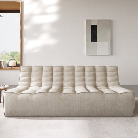 Sodrens Modern Sectional Sofa,Waffle modular sofa,Lazy Sofa Floor Sofa Foam Sofa Chenille Couch for Bedroom,Living Room and Apartment,3-Seat Sofa,Khaki