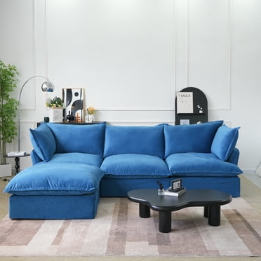 Sodrens Modular Sectional Sofa Couch,122.82" Velvet L-Shape Sofa with Ottoman,Minimalist Style Comfy Couch for Living Room Apartment,Blue