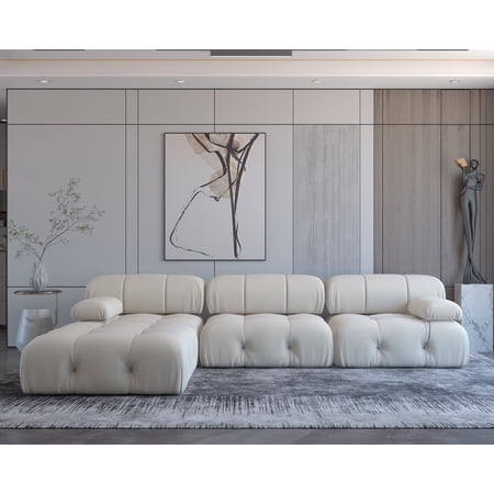 Sdorens Modular Sectional Sofa,L-Shaped Sofa Velvet Couch Free Combination Sofa,3-Seat Sofa with Ottoman for Living Room and Apartment,Beige