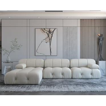 Sodrens Modular Sectional Sofa,L-Shaped Sofa Velvet Couch Free Combination Sofa,3-Seat Sofa with Ottoman for Living Room and Apartment,Beige