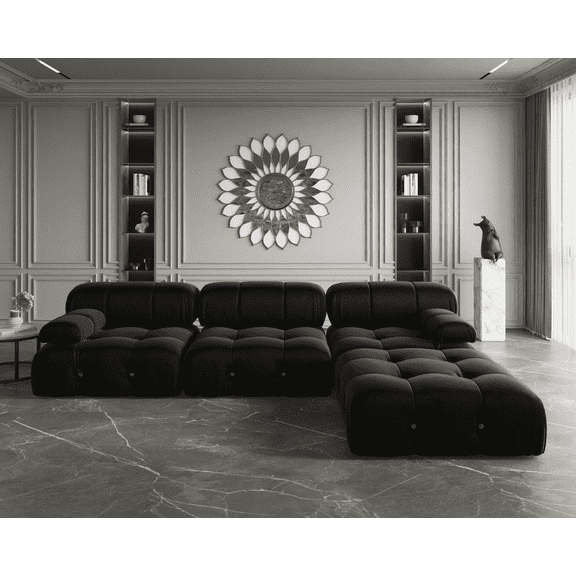 Sdorens Modular Sectional Sofa,L-Shaped Sofa Velvet Couch Free Combination Sofa,3-Seat Sofa with Ottoman for Living Room and Apartment,Black