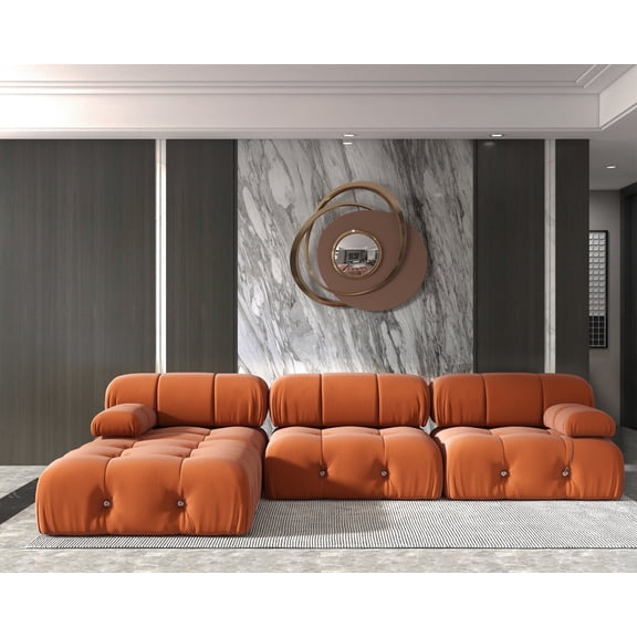 Sdorens Modular Sectional Sofa,L-Shaped Sofa Velvet Couch Free Combination Sofa,3-Seat Sofa with Ottoman for Living Room and Apartment,Orange