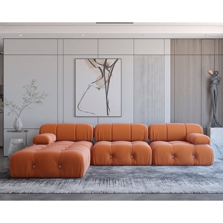 Sdorens Modular Sectional Sofa,L-Shaped Sofa Velvet Couch Free Combination Sofa,3-Seat Sofa with Ottoman for Living Room and Apartment,Orange