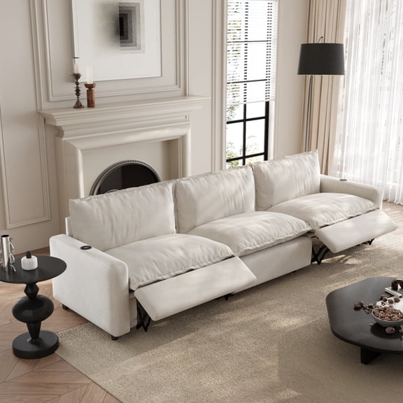 Sdorens Oversized Modular Sectional Sofa with Double Power Recliner,Cloud Heated Seat Reclining Couch,Charging Cup Holders,Deep L-Shaped 3 Seater,Beige