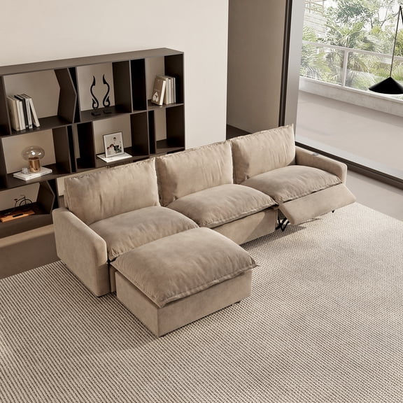 Sodrens Oversized Modular Sectional Sofa with Power Recliner,Cloud Heated Seat Reclining Couch,Charging Cup Holders,Deep L-Shaped 3 Seater with Ottoman,Khaki