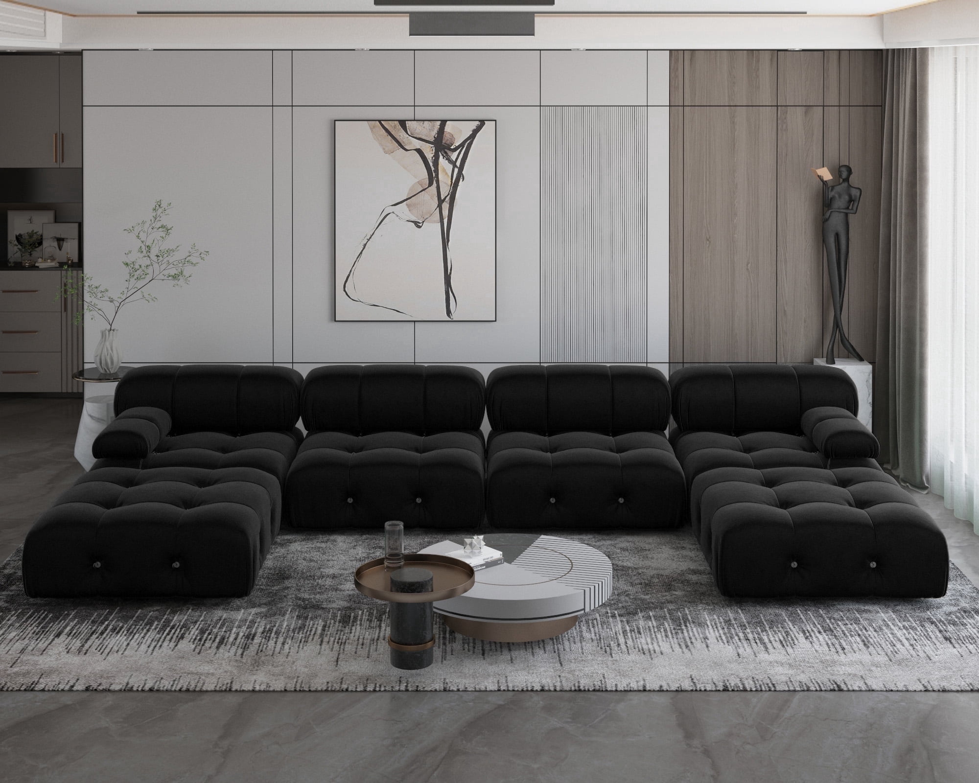 Sodrens Contemporary U-Shaped Modular Sectional Sofa, Velvet Couch