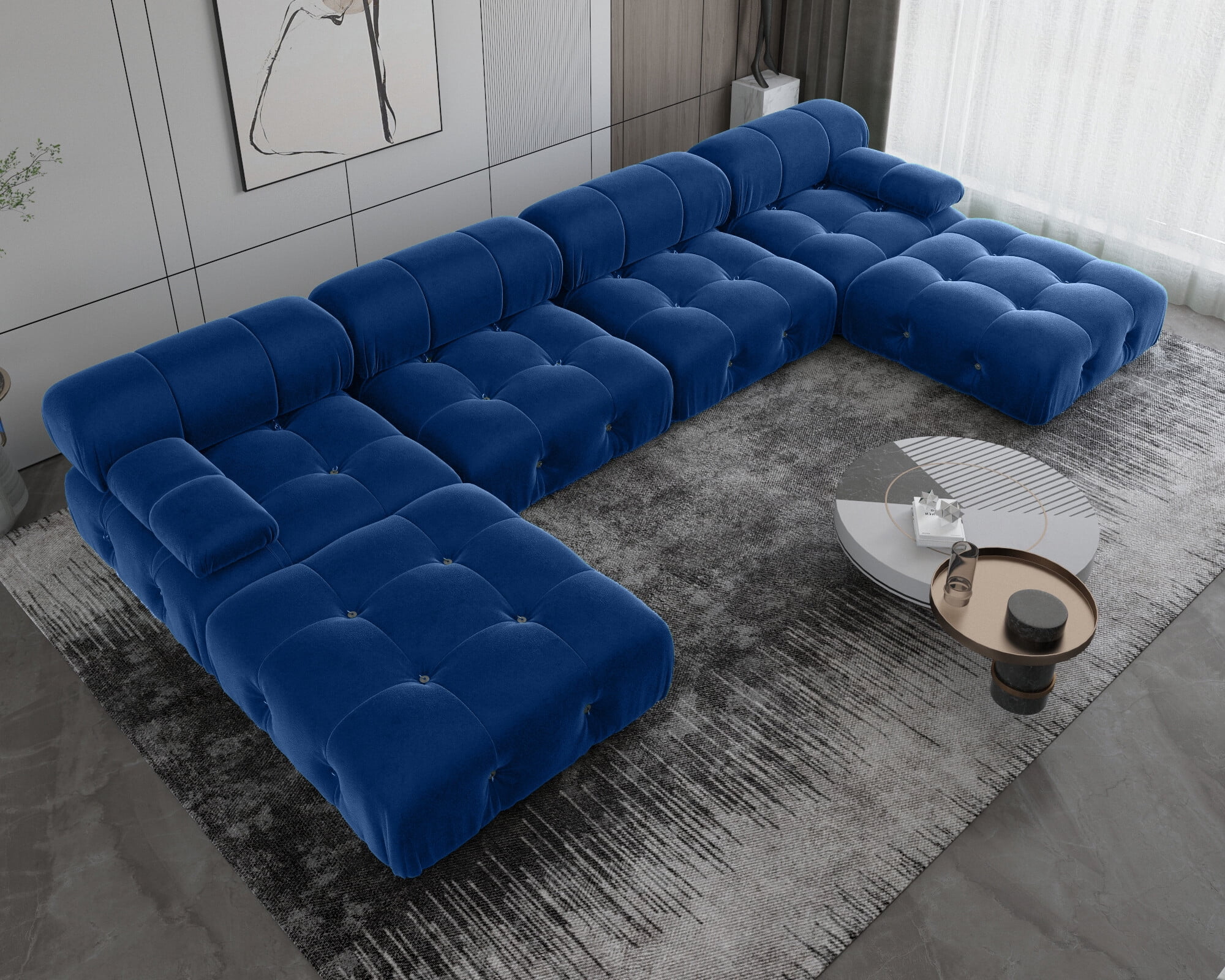 Sodrens Sectional Sofa,U-Shaped Modular Couch with Ottomans,Modern Velvet Sofa Set for Living Room,Blue