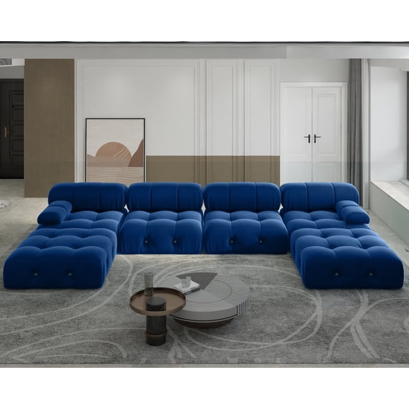 Sdorens Sectional Sofa,U-Shaped Modular Couch with Ottomans,Modern Velvet Sofa Set for Living Room,Blue