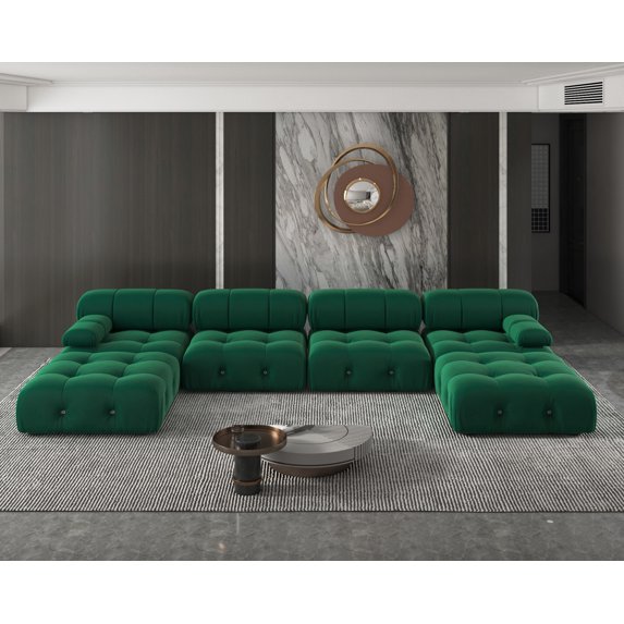 Sdorens Sectional Sofa,U-Shaped Modular Couch with Ottomans,Modern Velvet Sofa Set for Living Room,Green