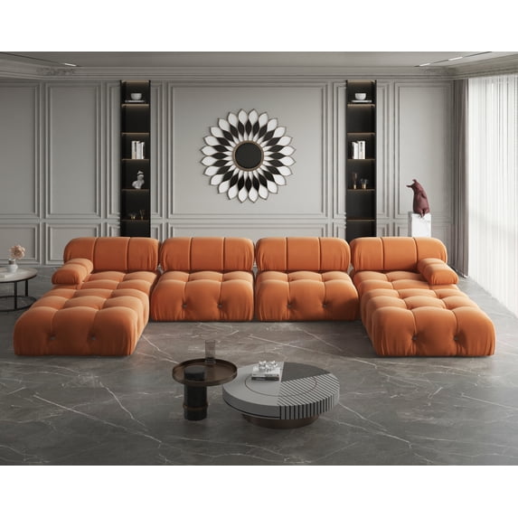 Sdorens Sectional Sofa,U-Shaped Modular Couch with Ottomans,Modern Velvet Sofa Set for Living Room,Orange