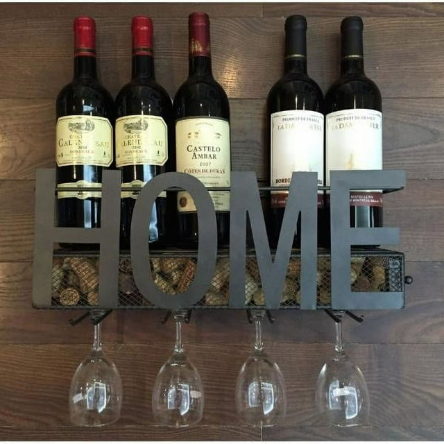 Soduku Wall Mounted Metal Wine Rack 4 Long Stem Glass Holder Wine Cork