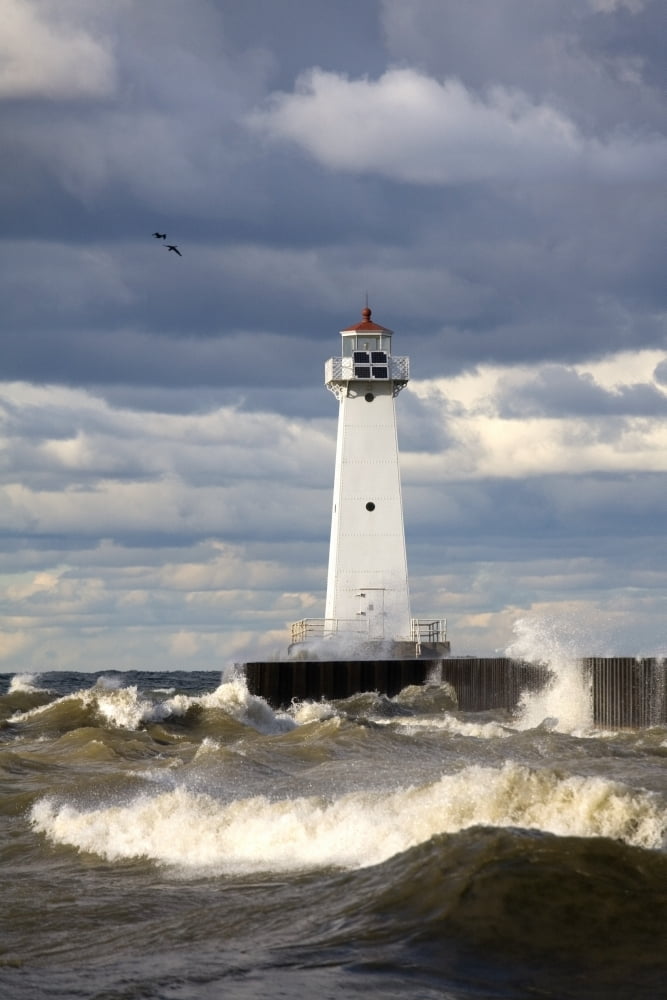 Sodus Outer Lighthouse On Stormy Lake Ontario Sodus Point New York Usa Canvas Art - Richard Cummins Design Pics (12 x 18)